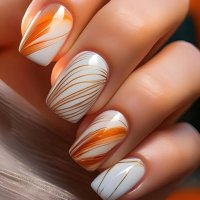 NA097 - Elegant Beige Striped Square Nails